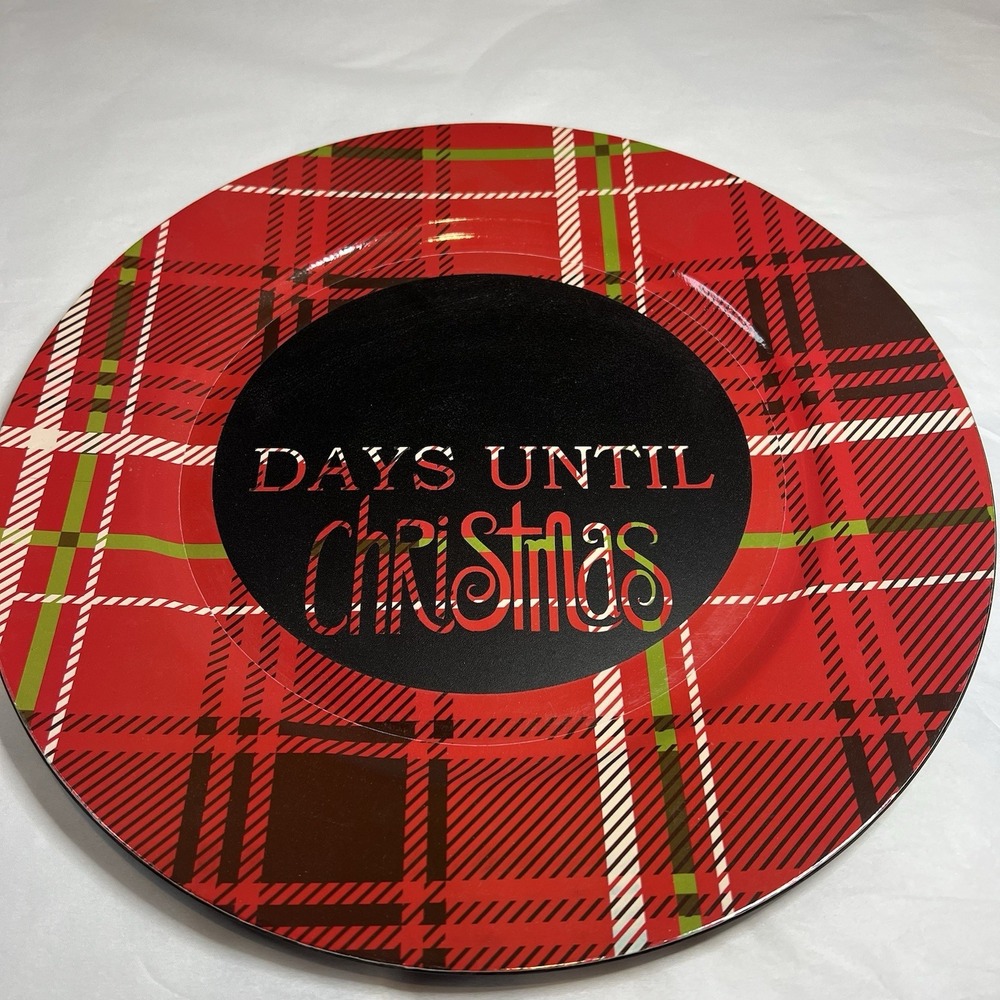 Days Till Xmas 13" Plate-Buffalo Red/Black Design-HOLIDAY‎ CHRISTMAS Handmade